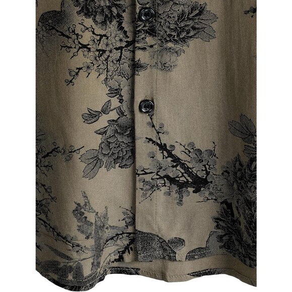Mens Khaki Hawaiian Shirt Short Sleeve Button Down Tropical Floral Casual Beach - Picture 5 of 6